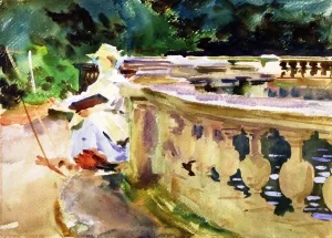 Fountain, with Girl Sketching