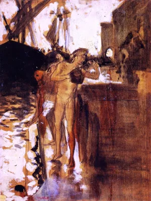 Two Nude Figures Standing on a Wharf